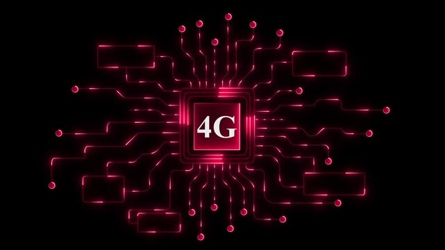 Futuristic glowing neon circuit board background with artificial 4G speed data connect, technology network, abstract high-tech schematic design, blue light lines and connection 4k animation motion 