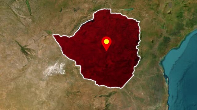 Zimbabwe map location animation. Highlighted Zimbabwe country with location pin on Africa map geography concept