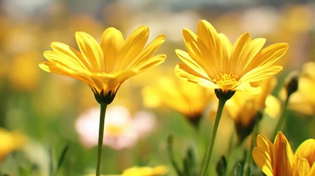 Vibrant yellow -like flowers blooming brightly in a sunny garden field