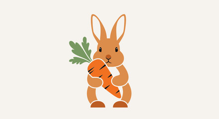 Obraz premium Cute Bunny Holding Carrot Vector Flat Illustration