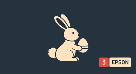 Fototapeta premium Bunny Icon Facing Right Holding Egg Vector Flat