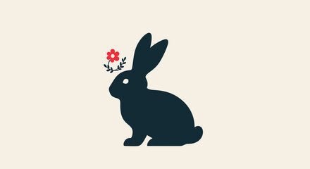 Obraz premium Cute Bunny Silhouette with Small Flower Flat Illustration