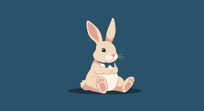 Calm Sitting Bunny Minimal Flat Vector Illustration