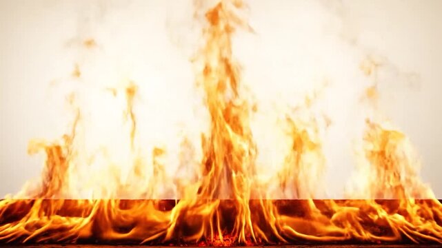 Dynamic orange and yellow flames burn intensely along a horizontal line