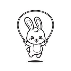 Obraz premium Cute Bunny Jumping Rope Cartoon Coloring Page