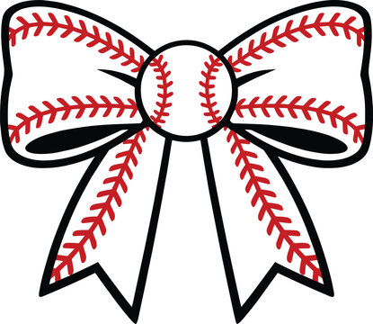 Baseball Ribbon Bow with Red Stitching and Ball