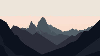 Silhouetted mountains against a pale, gradient sky evoke a peaceful landscape.