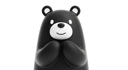 Naklejka premium Cute Black Bear 3D Render with White Background