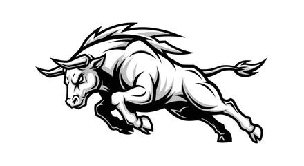 Obraz premium Dynamic bull illustration charging forward with strength and energy