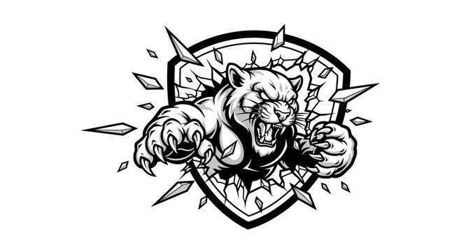 Fierce bear breaking shield logo design