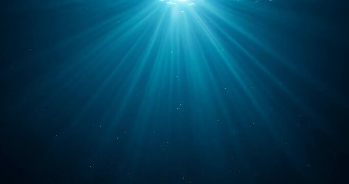 Underwater world with sunlight rays and glowing blue ocean backdrop