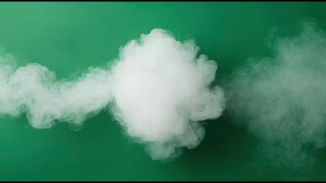 White smoke puff and vapor cloud billowing and dissipating against a green screen chroma key background