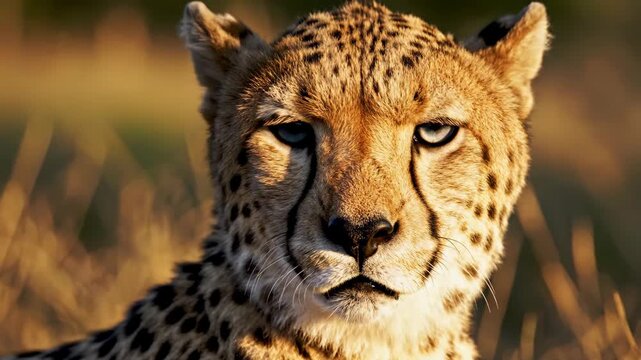 Majestic cheetah resting in golden savanna light at sunset