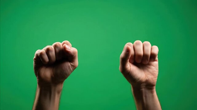 Hands Gesturing Rock Paper Scissors Game On Green Screen Background