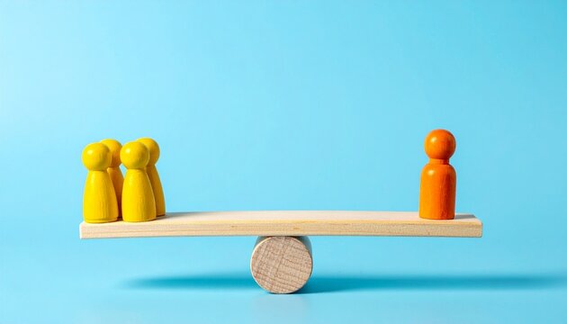 Seesaw with five yellow pieces outweighing one orange