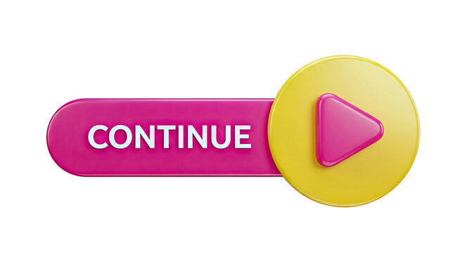 3D Rendered 'Continue' Button with Play Icon