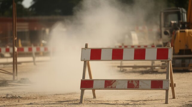 Construction Site Hazards with Dust and Safety Barriers