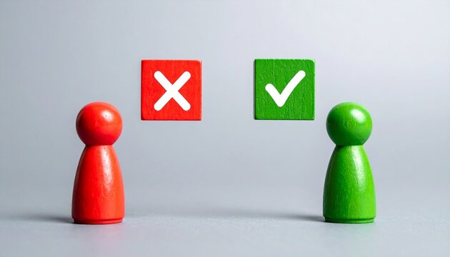 Red and green figures showing right versus wrong