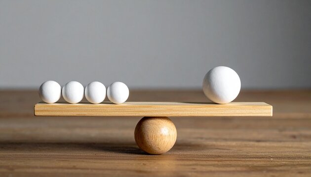 Seesaw with spheres showing leverage and balance