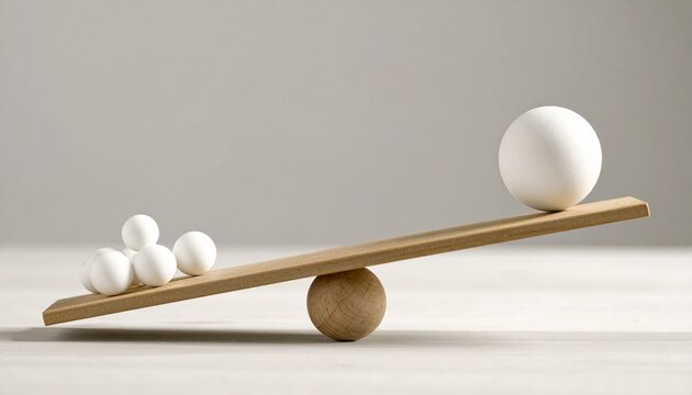 Seesaw with spheres showing leverage and balance