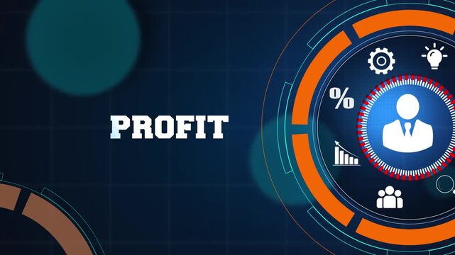 Strategic business profit and corporate financial management concept on a high tech digital blue background with glowing icons for professional growth and success