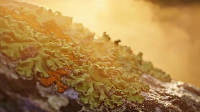 Ethereal Fog Movement Highlight the slow, gentle swirling and drifting of the fog, interacting with the rock and lichen.