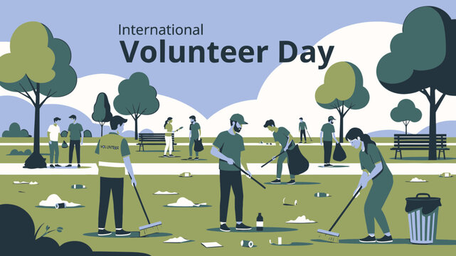 International Volunteer Day Cleanup vector illustration