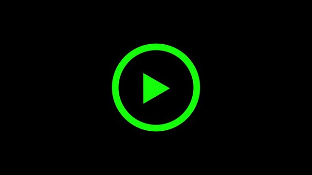 A vibrant green play button is centered within a circular border against a solid black background symbolizing media playback high quality