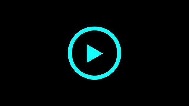 A vibrant turquoise play button icon is centered within a circular frame on a stark black background indicating video content