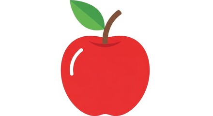 Fototapeta premium A stylized red apple with a green leaf and brown stem is presented as a vibrant graphic icon on a white surface.