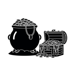 Pot of Gold and Treasure Chest Silhouette. © Diki