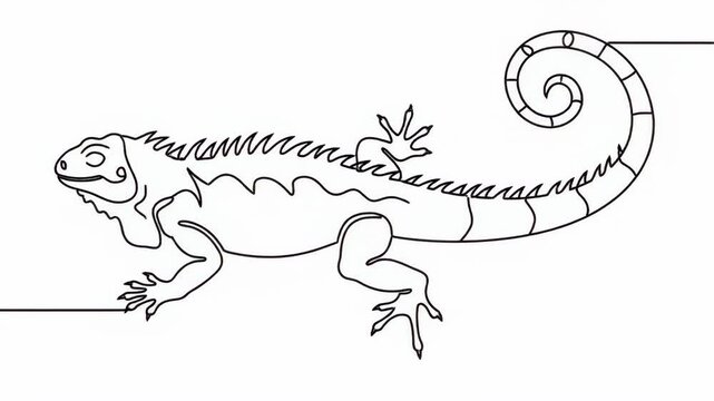 Minimalist line art drawing of an iguana or lizard