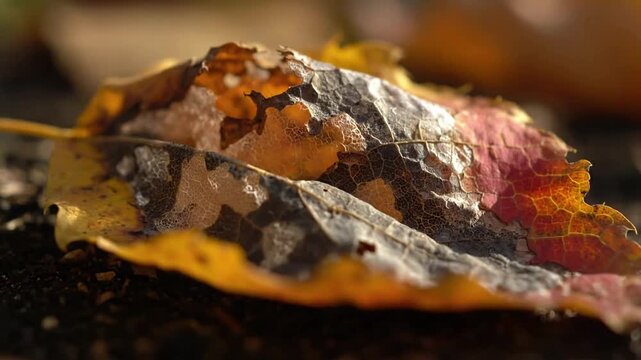 Abstract Organic Textures Focusing on the evolving patterns, colors, and forms of a decomposing leaf as an artistic study.