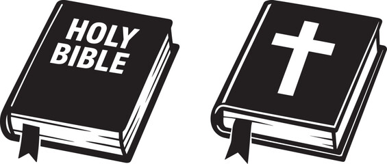 Holy Bible with Cross on Cover Monochrome Vector Icon