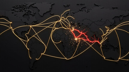 Global Supply Chain Disruption, Middle East Maritime Trade Route Crisis, Shipping Container Logistics Concept
