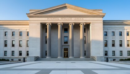 Fototapeta premium Iconic IRS building exterior representing federal financial authority and Tax Deadline Concept for compliance and national revenue.