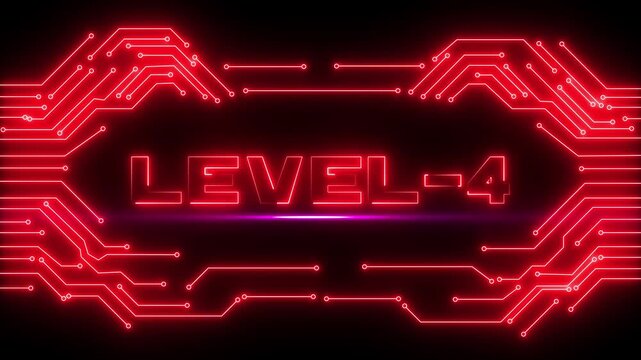 Level 4 Red Neon Circuit Interface Futuristic Cyber Technology Background Loop 4K Digital Gaming UI Animation