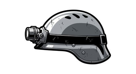 Fototapeta premium Mining helmet with lamp, safety equipment, industrial work