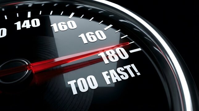 High Speed Car Speedometer Gauge Showing 160 with Too Fast Warning Emphasizing Risky Driving, Traffic Safety, and Performance Power Concept