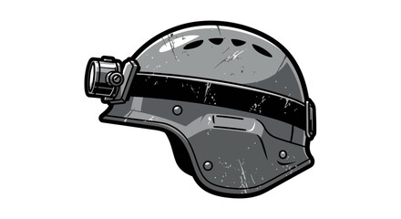 Fototapeta premium Tactical helmet with headlamp, safety gear, illustration