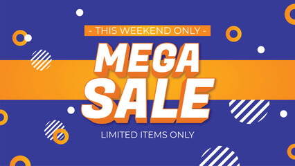 Obraz premium Modern mega sale promotional banner with blue background, and bold typography.