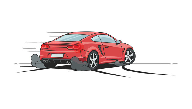 Car braking sharply suddenly in emergency Auto skidding during sudden fast start and quick urgency stop Automobile with smoke from tires wheels