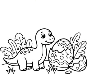 Obraz premium Cute Baby Dinosaur and Egg 2026 Coloring Page Printable Neat Line Art Activity for Kids
