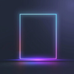 A neon square glows brightly in a dark room with a purple hue