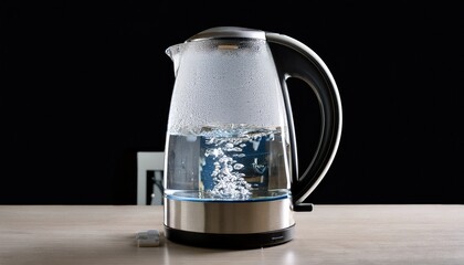A Transparent Glass Electric Kettle Filled With Boiling Water