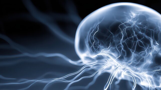 Abstract Electric Sphere with Glowing Plasma Discharges on Dark Background Science and Technology Conceptual Image Blue and White Hues Under Dramatic Lighting