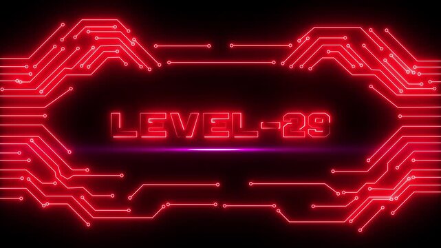 Level 29 Esports Mission Background with Cyber Neon Interface and Professional Gaming Victory Screen. Virtual Competition and Achievement Milestone Concept.