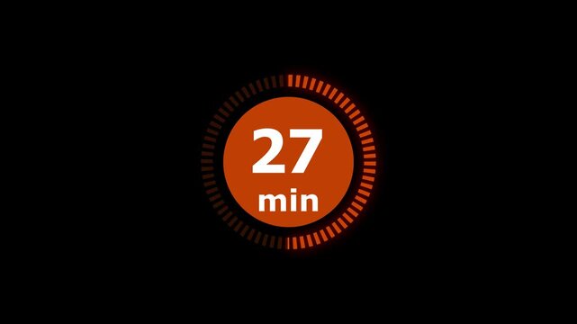 Countdown animation from 54 to 0 minute on a transparent background, 54 minute countdown timer . 4k video.