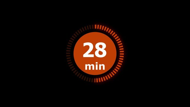Countdown animation from 56 to 0 minute on a transparent background, 56 minute countdown timer . 4k video.