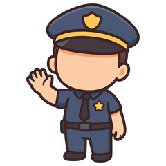 Obraz premium Cartoon police officer waving hand flat vector illustration